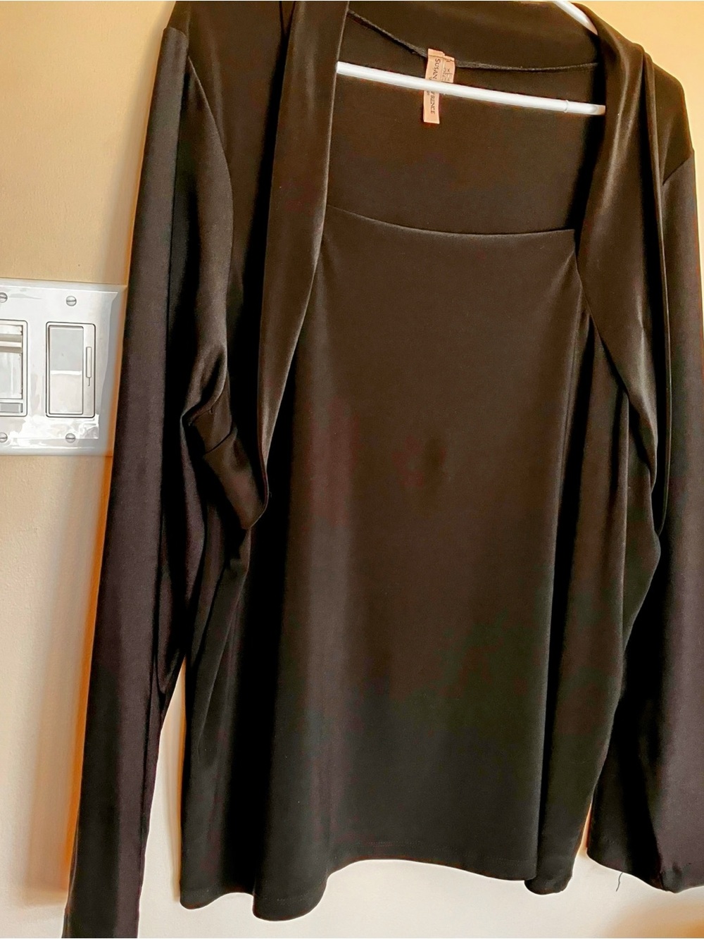 Susan Lawrence Black Long Sleeve Tunic Top spandex sleek sexy dramatic